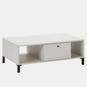 Mesa de centro Javea 1 gaveta e 2 aberturas, cor branca e madeira, 100 (L) 60 (P) 37,5 cm