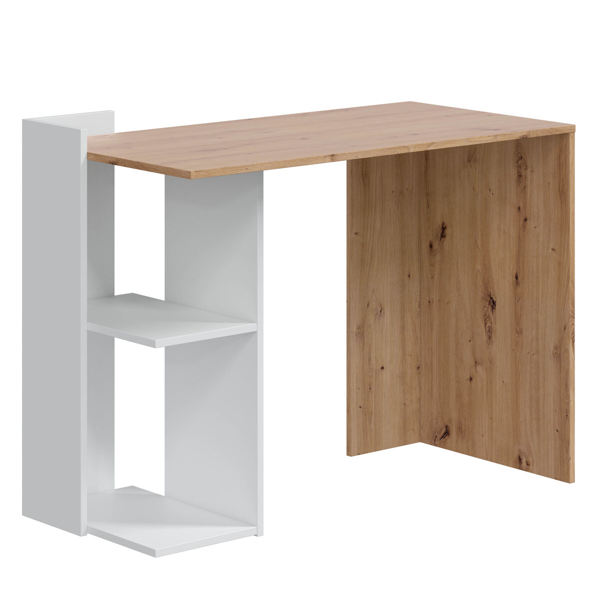 Mesa de escritorio Llanes 2 huecos, madera/blanco