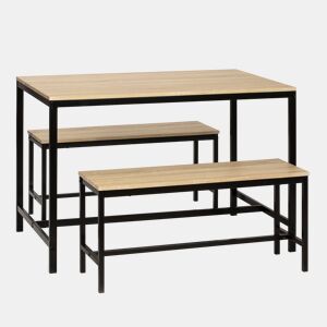 Conjunto de mesa e 2 bancos Lisboa, sala de jantar ou cozinha, mesa 110 x 70 x 75 cm, estrutura metálica