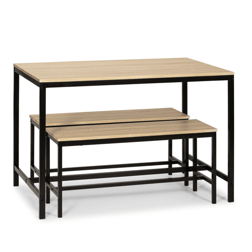 Conjunto de mesa e 2 bancos Lisboa, sala de jantar ou cozinha, mesa 110 x 70 x 75 cm, estrutura metálica