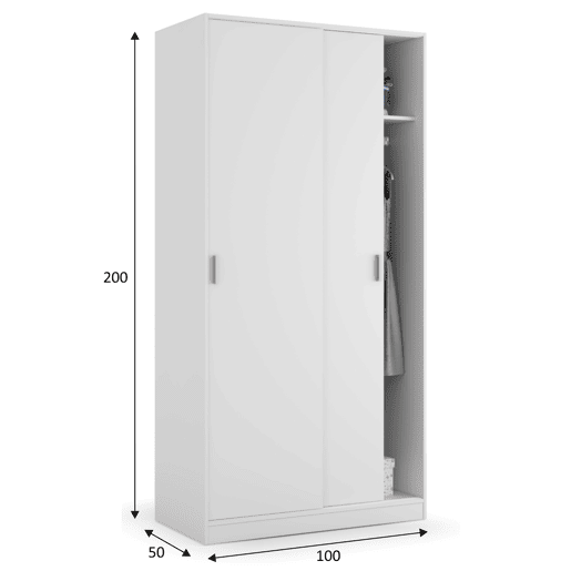 Roupeiro roupeiro Madrid 2 portas de correr Branco Cor 100 cm Largura 50 cm Profundidade 200 cm Altura