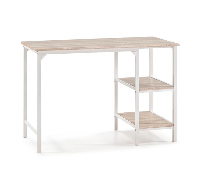 Mesa de escritorio colón blanco, 2 estantes, 110 x 55 x 76 cm