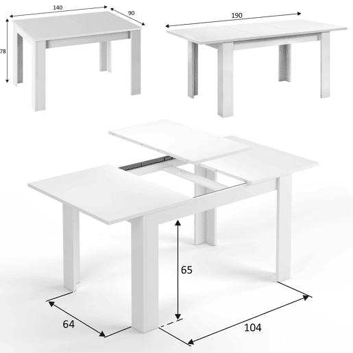 Mesa extensível Fani Cor branca, Mesa de jantar, 140190 (L) 90 (P) 78 (A) cm