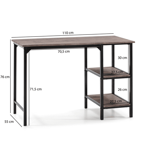 Mesa de secretária Colón Preto, 2 prateleiras, 110 x 55 x 76 cm