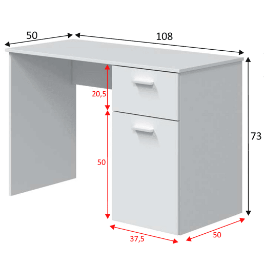 Mesa de escrita Huelva 1 porta 1 gaveta branca, 108 cm