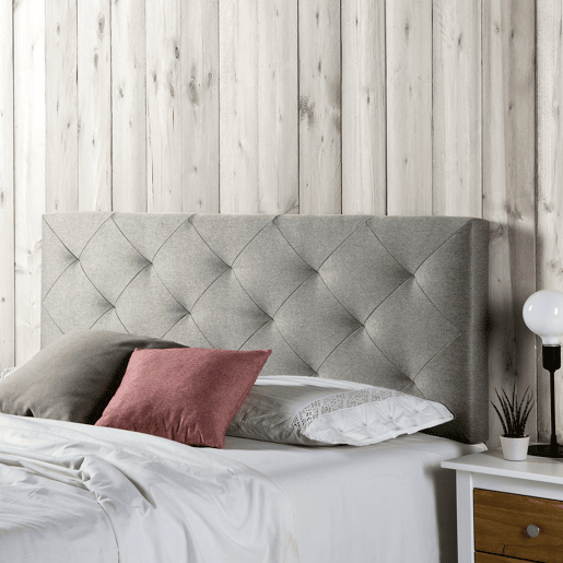 Cabeceira estofada Milan 140x60 cm, losango de tecido cinzento, 8 cm de espessura