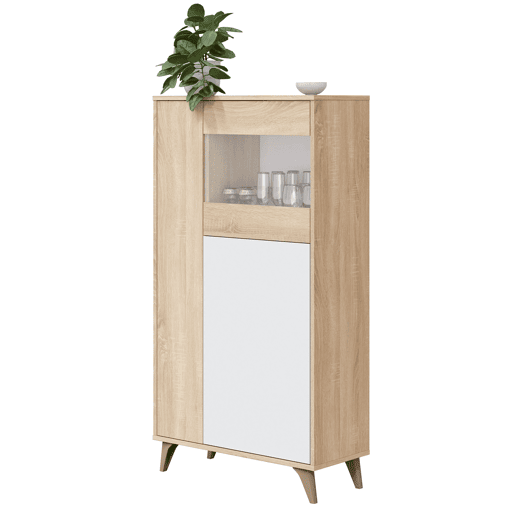 Armário expositor de 3 portas Kiko cor carvalhobranco, aparador ou estante, 77 x 33 x 142 cm