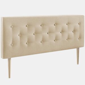 Cabeceira estofada Oslo 140x100 cm, capitone em tecido bege, 8 cm de profundidade