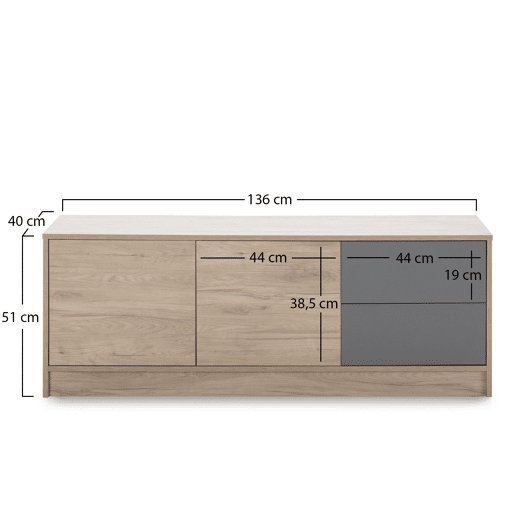 Móvel TV Panama 2 gavetas 2 portas, cor madeiracinza, 136 cm Largura 40 cm Profundidade 51 cm Altura