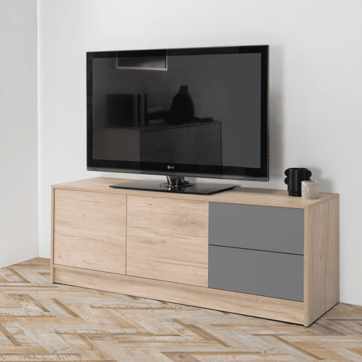 Móvel TV Panama 2 gavetas 2 portas, cor madeiracinza, 136 cm Largura 40 cm Profundidade 51 cm Altura