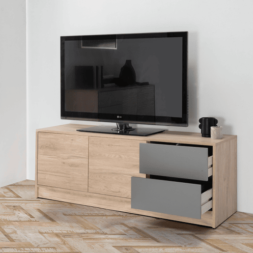 Móvel TV Panama 2 gavetas 2 portas, cor madeiracinza, 136 cm Largura 40 cm Profundidade 51 cm Altura
