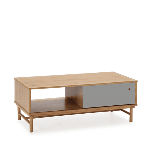 Mesa de centro Magnus 1 porta de correr e 1 de abrir, madeira maciça, 110 x 55 x 42 cm