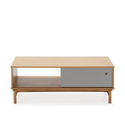 Mesa de centro Magnus 1 porta de correr e 1 de abrir, madeira maciça, 110 x 55 x 42 cm