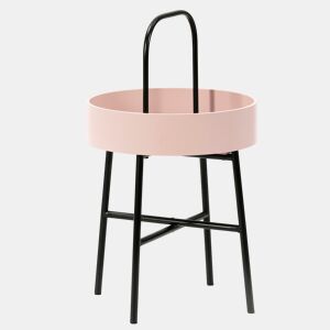 Mesa de apoio redonda Jaipur, tampo em MDF rosa, estrutura metálica, preto mate, 40 cm