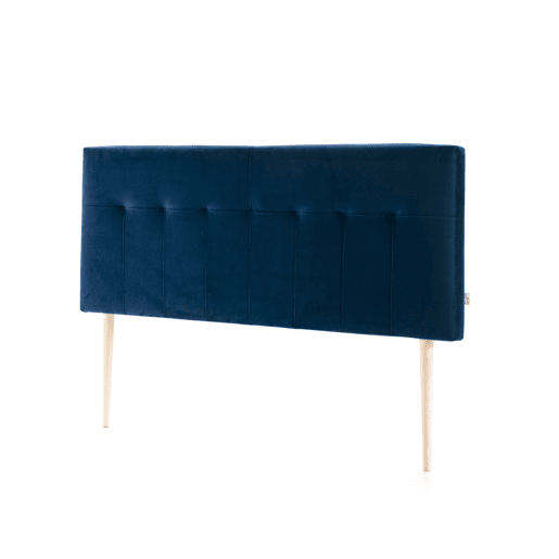Cabeceira Estofada Nápoles 160x100 cm Azul, para Cama 135, Veludo, Pernas de Madeira, Acessórios Incluídos