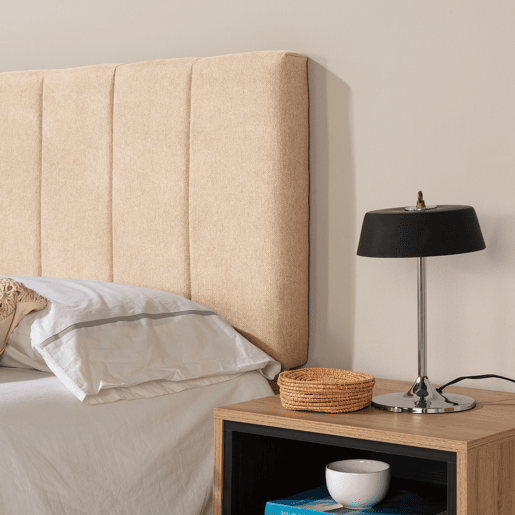 Cabeceira estofada Creta 150x60 cm Bege, almofadada com espuma, bordado vertical, 8 cm de espessura, incluindo ferragens para pendurar