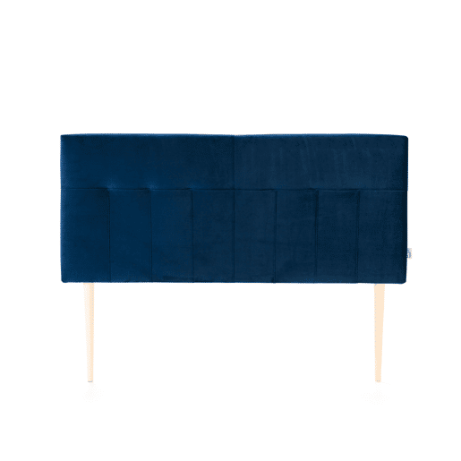 Cabeceira Estofada Nápoles 140x100 cm Azul, para Cama 135, Veludo, Pernas de Madeira, Acessórios Incluídos