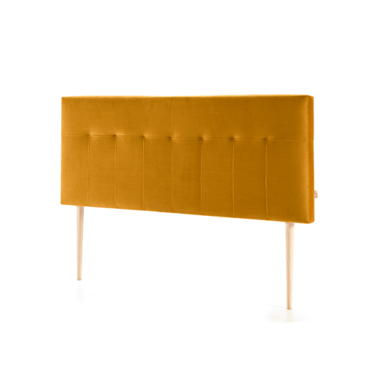 Cabeceira Estofada Nápoles 160x100 cm Mostarda, para Cama 135, Veludo, Pernas de Madeira, Ferragens incluídas