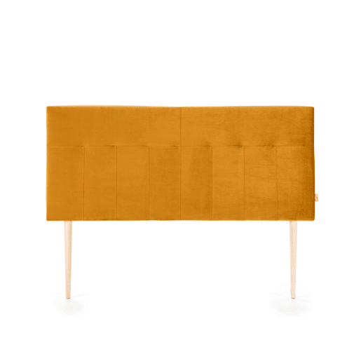 Cabeceira Estofada Nápoles 160x100 cm Mostarda, para Cama 135, Veludo, Pernas de Madeira, Ferragens incluídas