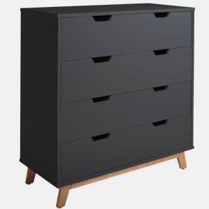 Miranda Cómoda de 4 gavetas Antracite, MDF lacado, pernas de madeira e corrediças de metal