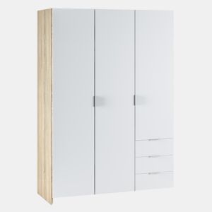 Roupeiro Nico 3 portas e 3 gavetas Cor carvalhobranco, 121 x 52 x 180 cm
