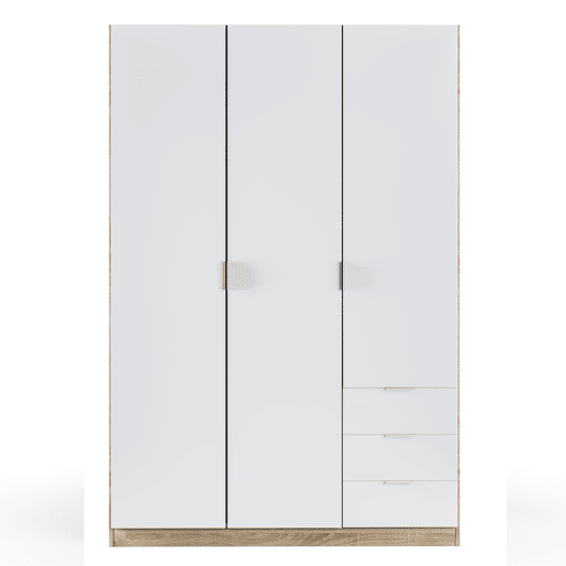 Roupeiro Nico 3 portas e 3 gavetas Cor carvalhobranco, 121 x 52 x 180 cm
