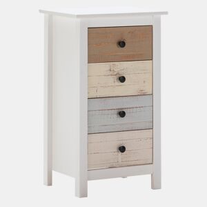 Cómoda Magda de 4 gavetas em branco com gavetas multicoloridas, pinho maciço