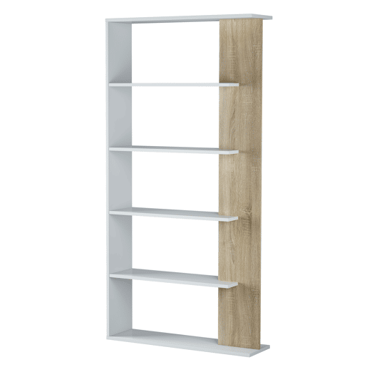 Estante de livros Lugo BrancoCarvalho 5 compartimentos, para sala de estar ou sala de jantar, 90 x 25 x 180 cm
