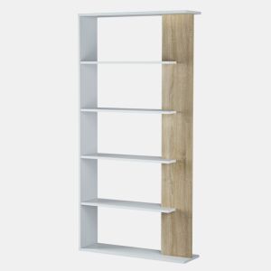 Estante de livros Lugo BrancoCarvalho 5 compartimentos, para sala de estar ou sala de jantar, 90 x 25 x 180 cm