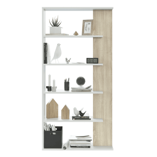 Estante de livros Lugo BrancoCarvalho 5 compartimentos, para sala de estar ou sala de jantar, 90 x 25 x 180 cm
