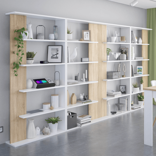 Estante de livros Lugo BrancoCarvalho 5 compartimentos, para sala de estar ou sala de jantar, 90 x 25 x 180 cm