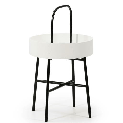 Mesa de apoio redonda Jaipur, tampo em MDF branco, estrutura metálica, preto mate, 40 cm