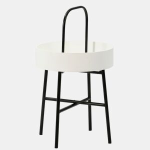 Mesa de apoio redonda Jaipur, tampo em MDF branco, estrutura metálica, preto mate, 40 cm