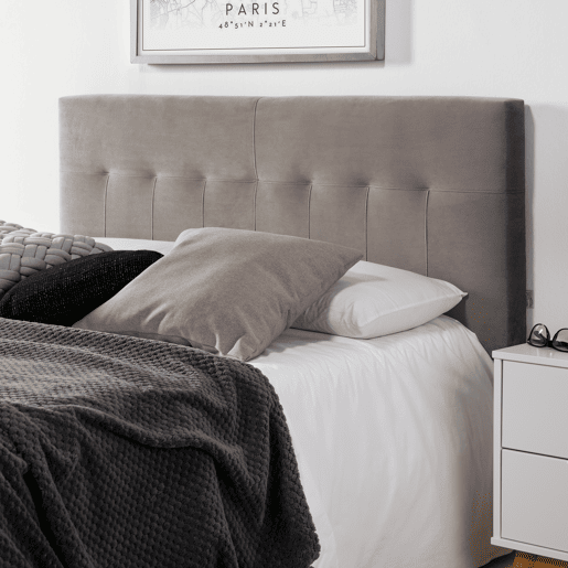Cabeceira Estofada Nápoles 140x100 cm Cinza, para Cama 135, Veludo, Pernas de Madeira, Acessórios Incluídos