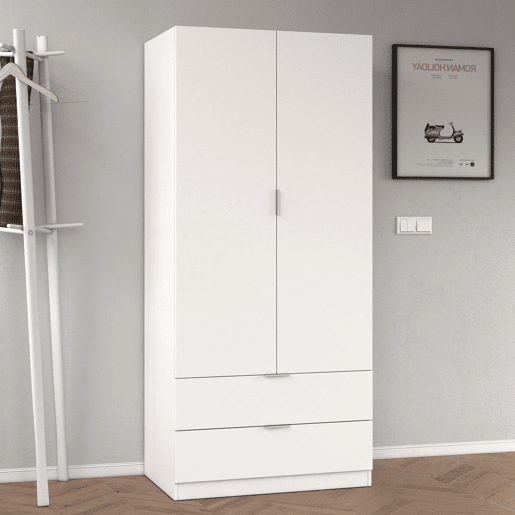 Roupeiro Nico 2 Portas e 2 Gavetas Branco, 81 cm Largura 52 cm Profundidade 180 cm Altura