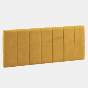 Cabeceira estofada Creta 150x60 cm cor mostarda, almofadada com espuma, bordado vertical, 8 cm de espessura, ferragens para pendurar incluídas