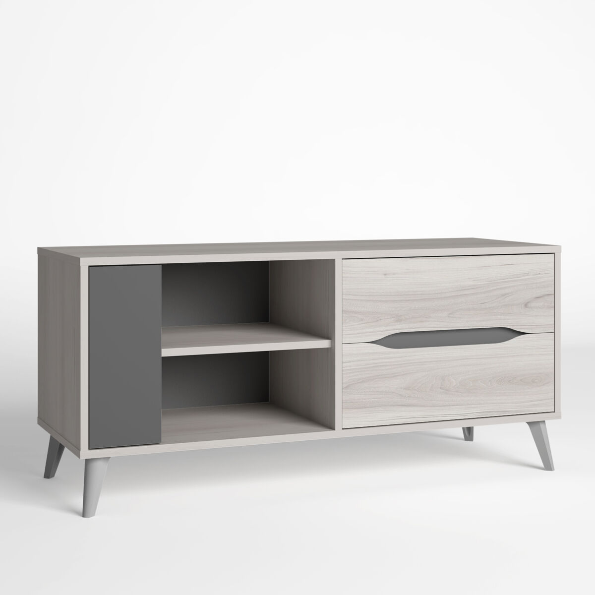 Mueble TV Orly 1 Puerta y 2 cajones Roble Claro/Gris