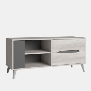 Móvel para TV Orly para sala de estar e jantar Carvalho claro e cinzento, 1 porta e 2 gavetas, 113 x 40 x 52 cm