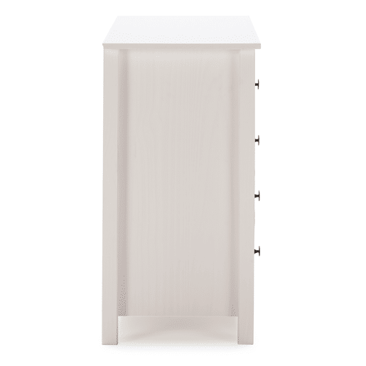 Cómoda Magda de 5 gavetas em branco e gavetas multicoloridas, pinho maciço