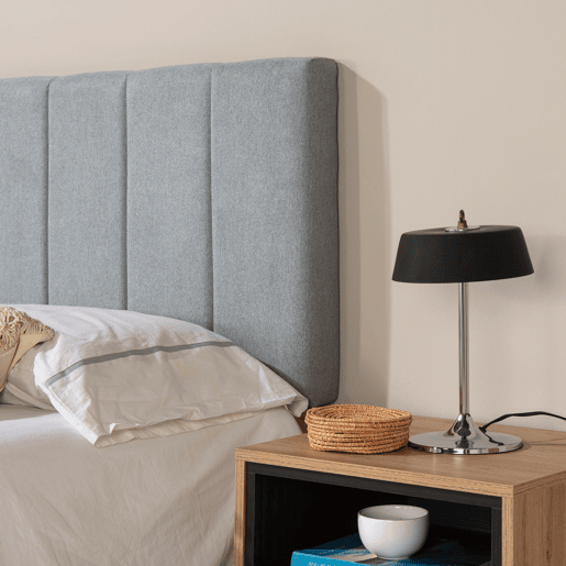 Cabeceira Estofada Creta 140x60 cm Cor Cinzenta, para Cama 135, Almofadada com Espuma, Bordado Vertical, 8 cm de Espessura, Inclui Ferragens para Pendurar