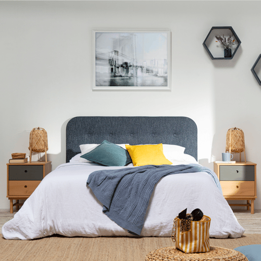 Cabeceira estofada Saona 150x60 cm Cor azul, almofadada com espuma, botões acolchoados, 8 cm de espessura, ferragens para pendurar incluídas
