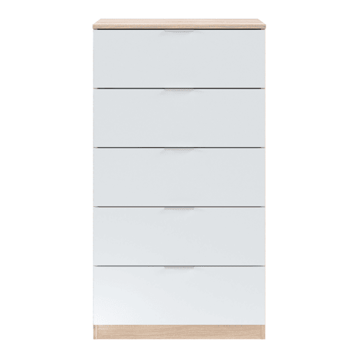 Cómoda 5 gavetas Nilo Cor carvalhobranco, 60 cm (L) 40 cm (P) 110 cm (A)