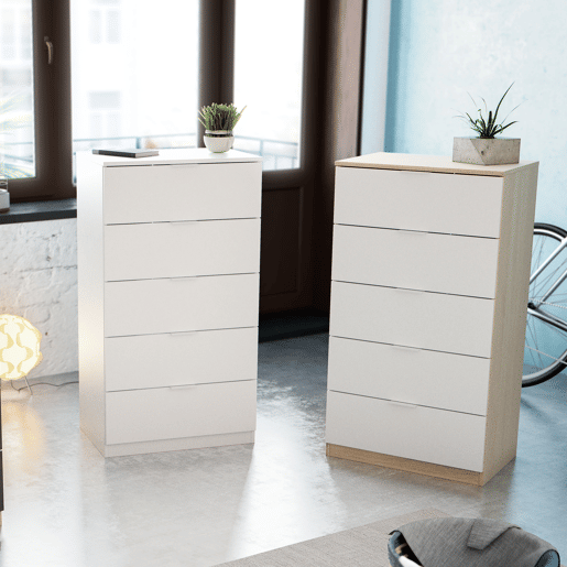 Cómoda 5 gavetas Nilo Cor carvalhobranco, 60 cm (L) 40 cm (P) 110 cm (A)