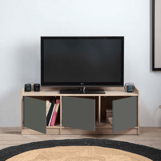 Unidade de TV Moscow 3 portas, cor carvalhocinza, 139 cm (L) 40 cm (P) 54 cm (A)