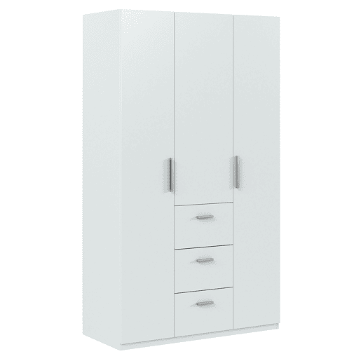 Roupeiro Lisa 3 Portas 3 Gavetas Branco Brilhante, 117 L 52 P 203 A cm
