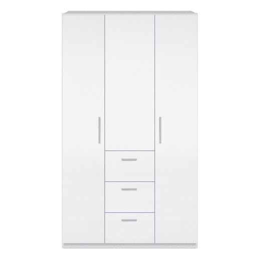 Roupeiro Lisa 3 Portas 3 Gavetas Branco Brilhante, 117 L 52 P 203 A cm