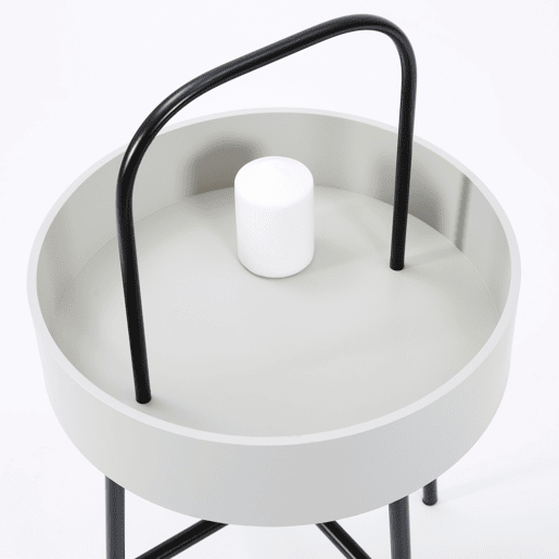 Mesa de apoio redonda Jaipur, tampo em MDF cinzento, estrutura metálica, preto mate, 40 cm