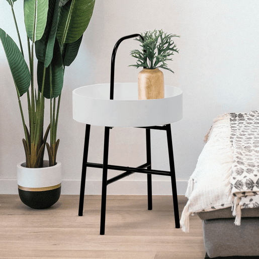 Mesa de apoio redonda Jaipur, tampo em MDF cinzento, estrutura metálica, preto mate, 40 cm