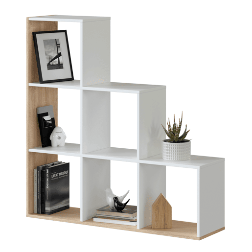 Estela Bookcase BrancoCarvalho, para sala de estar, sala de jantar ou escritório, 108 x 28 x 110cm