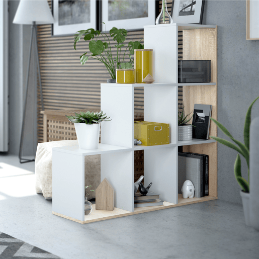 Estela Bookcase BrancoCarvalho, para sala de estar, sala de jantar ou escritório, 108 x 28 x 110cm